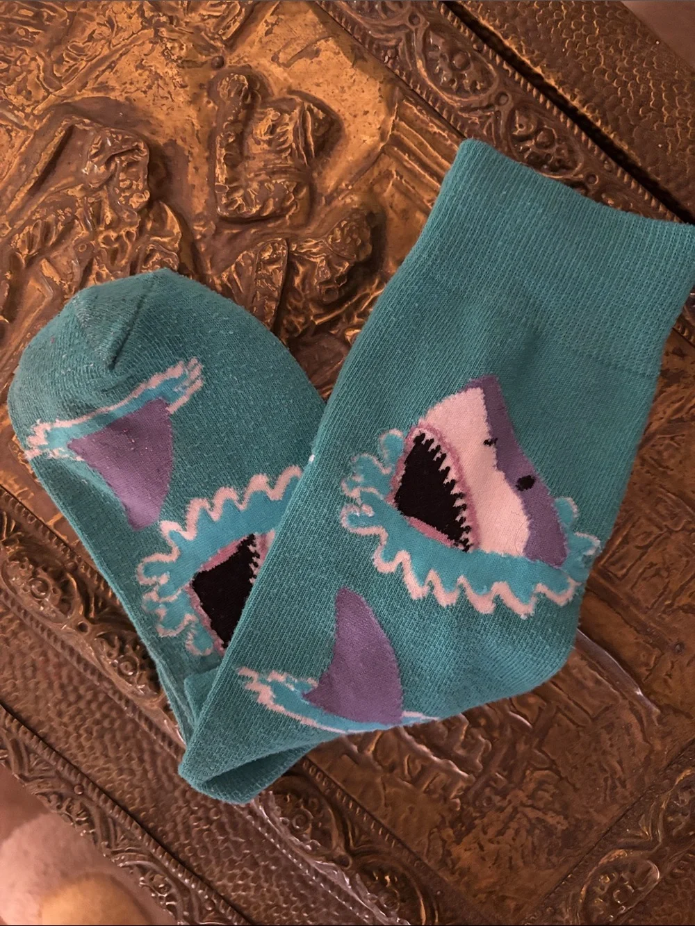 Novelty Socks - Teal Shark Socks & NWT Black Hot Pepper Chili Socks size 9-11
